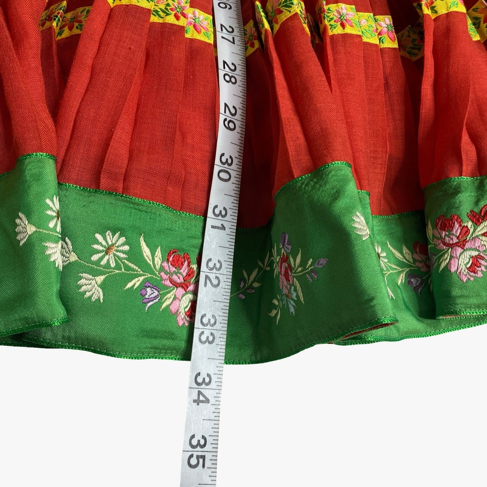 Kenzo Red Midi Skirt with Green Floral Border - Picture 15 of 16